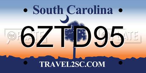 6ZTD95 South Carolina License Plate