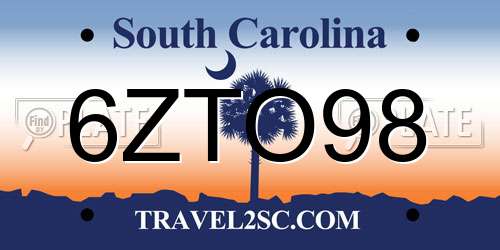 6ZTO98 South Carolina License Plate