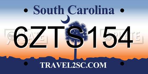 6ZTS154 South Carolina License Plate