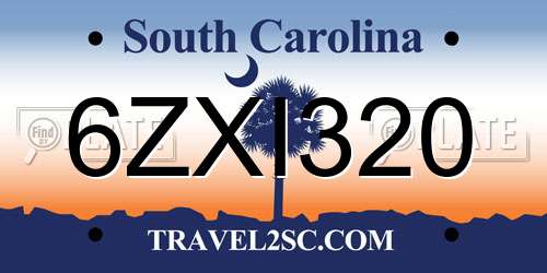 6ZXI320 South Carolina License Plate