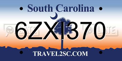 6ZXI370 South Carolina License Plate
