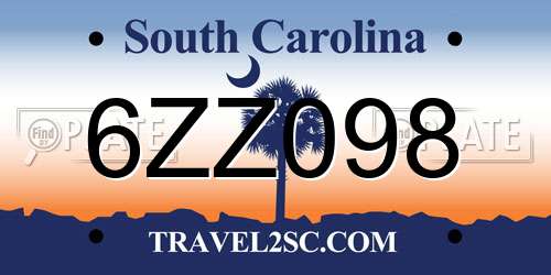 6ZZ098 South Carolina License Plate