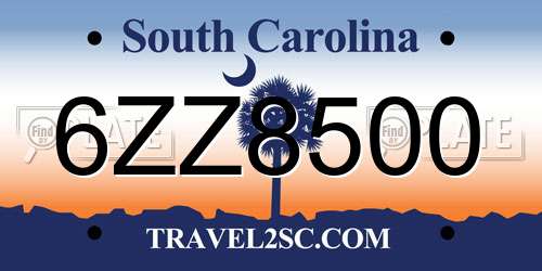 6ZZ8500 South Carolina License Plate