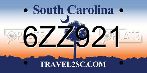 6ZZ921 South Carolina License Plate