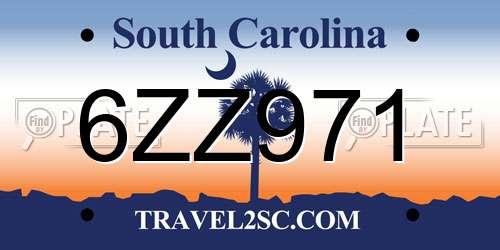 6ZZ971 South Carolina License Plate