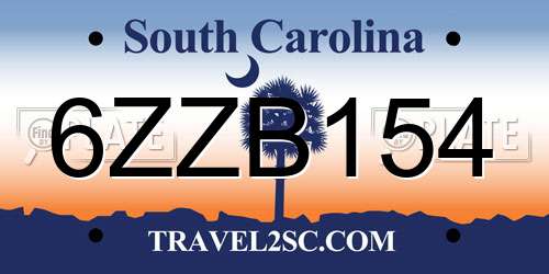 6ZZB154 South Carolina License Plate
