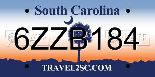 6ZZB184 South Carolina License Plate