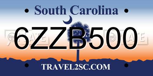 6ZZB500 South Carolina License Plate