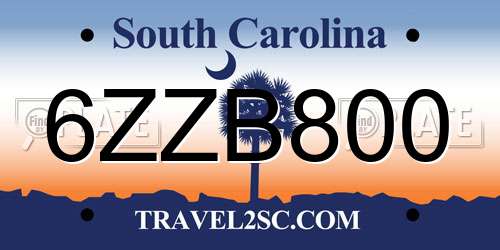 6ZZB800 South Carolina License Plate
