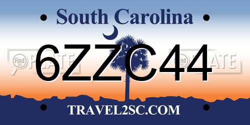 6ZZC44 South Carolina License Plate