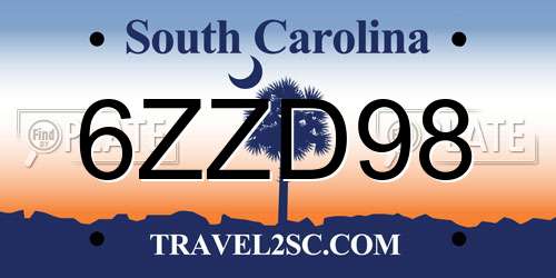 6ZZD98 South Carolina License Plate