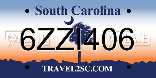 6ZZI406 South Carolina License Plate