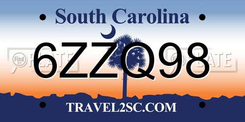 6ZZQ98 South Carolina License Plate
