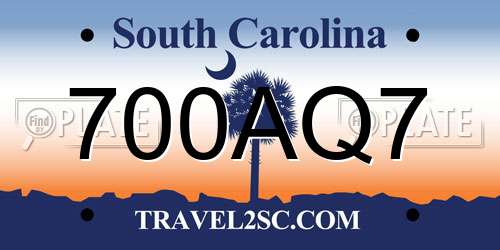 700AQ7 South Carolina License Plate