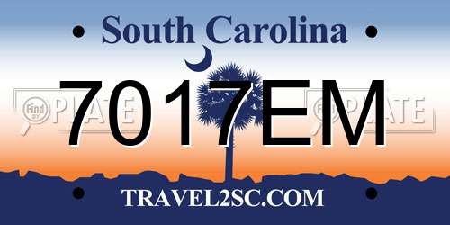 7017EM South Carolina License Plate