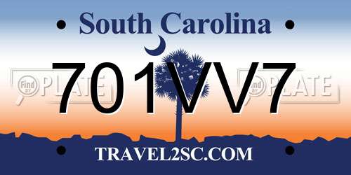 701VV7 South Carolina License Plate