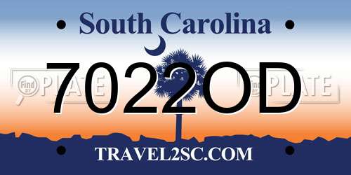 7022OD South Carolina License Plate