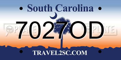 7027OD South Carolina License Plate