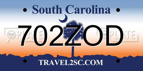 702ZOD South Carolina License Plate