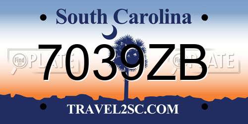 7039ZB South Carolina License Plate