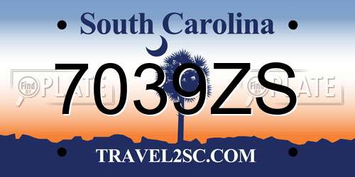 7039ZS South Carolina License Plate