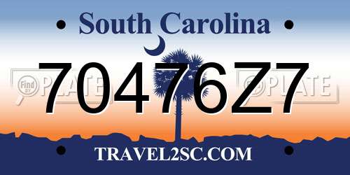 70476Z7 South Carolina License Plate