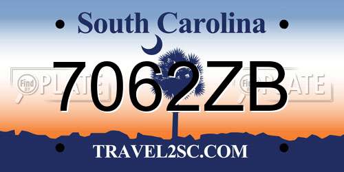7062ZB South Carolina License Plate