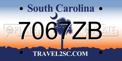 7067ZB South Carolina License Plate