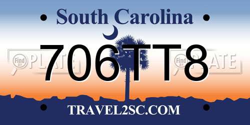 706TT8 South Carolina License Plate