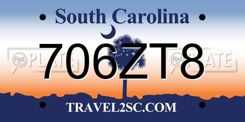 706ZT8 South Carolina License Plate