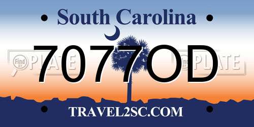 7077OD South Carolina License Plate