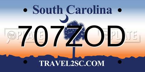 707ZOD South Carolina License Plate