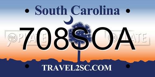 708SOA South Carolina License Plate