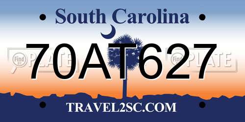 70AT627 South Carolina License Plate