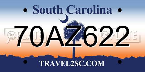 70AZ622 South Carolina License Plate