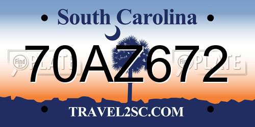 70AZ672 South Carolina License Plate