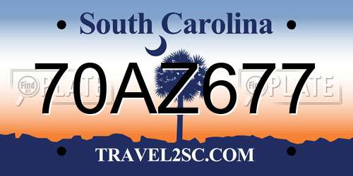 70AZ677 South Carolina License Plate