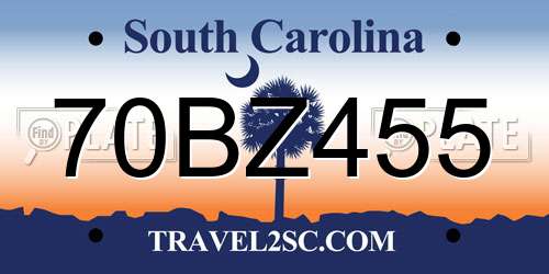 70BZ455 South Carolina License Plate