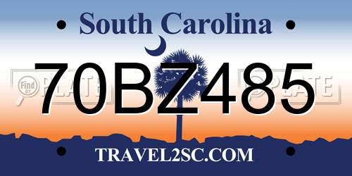 70BZ485 South Carolina License Plate