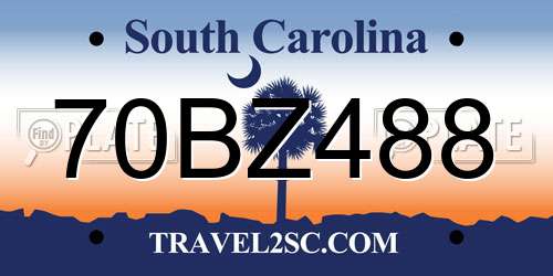 70BZ488 South Carolina License Plate