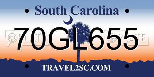 70GL655 South Carolina License Plate