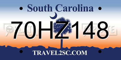 70HZ148 South Carolina License Plate