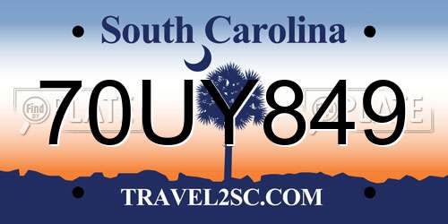 70UY849 South Carolina License Plate