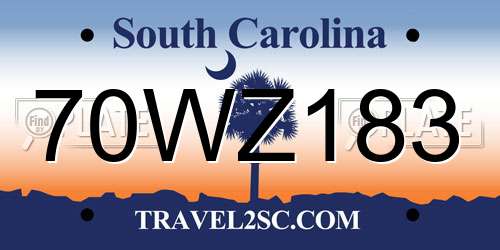 70WZ183 South Carolina License Plate