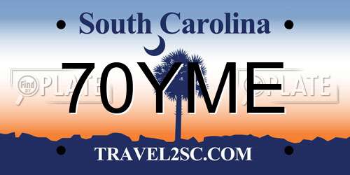 70YME South Carolina License Plate