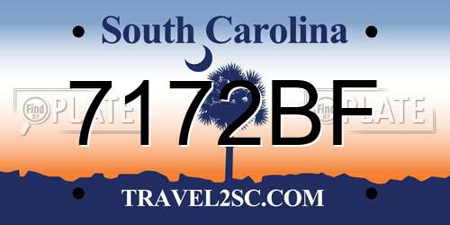 7172BF South Carolina License Plate