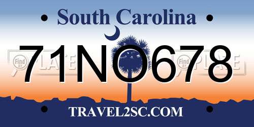 71NO678 South Carolina License Plate
