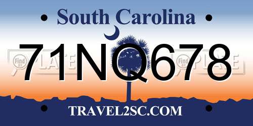 71NQ678 South Carolina License Plate