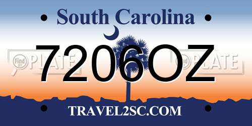 7206OZ South Carolina License Plate
