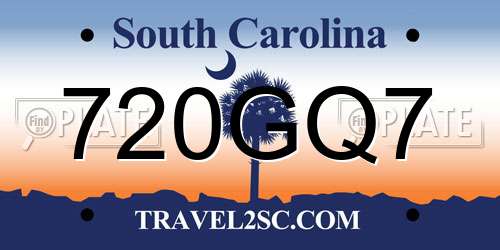 720GQ7 South Carolina License Plate